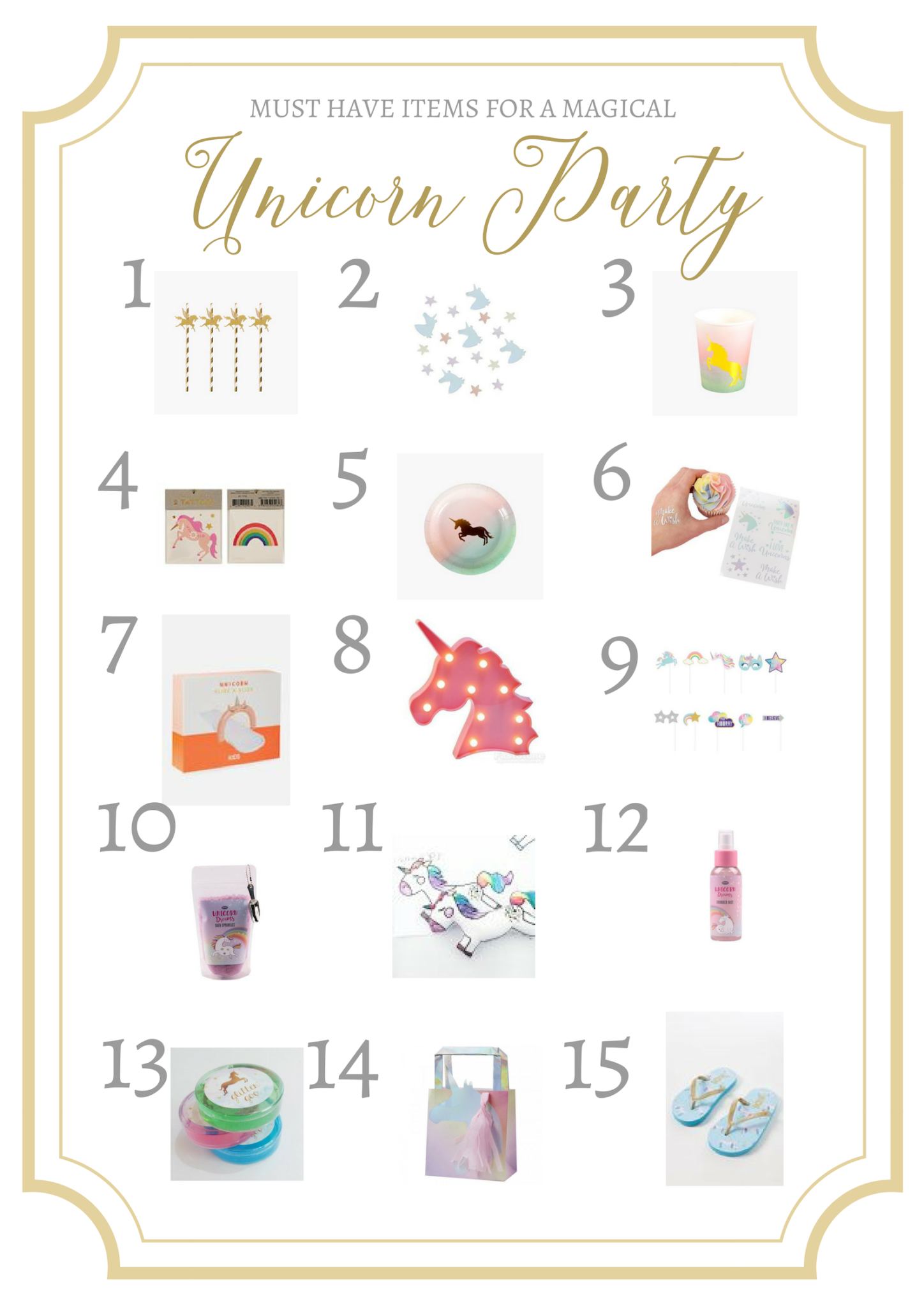 List of must have items for a magical unicorn party