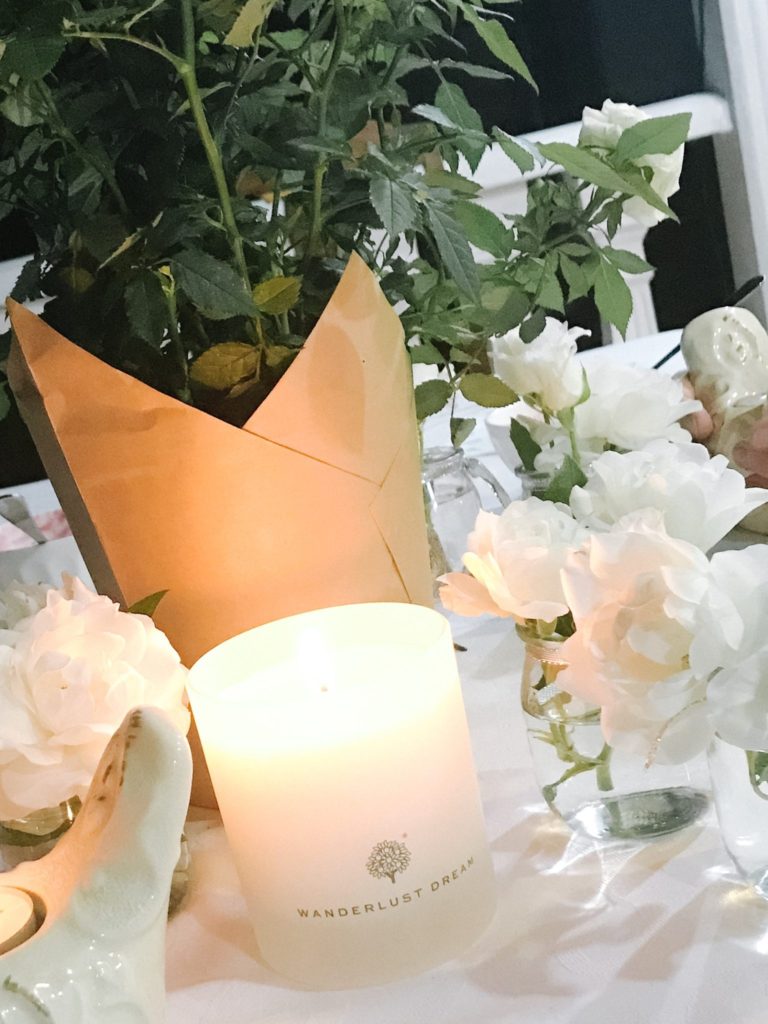 Easy potted rose table centre piece with aromatic candle