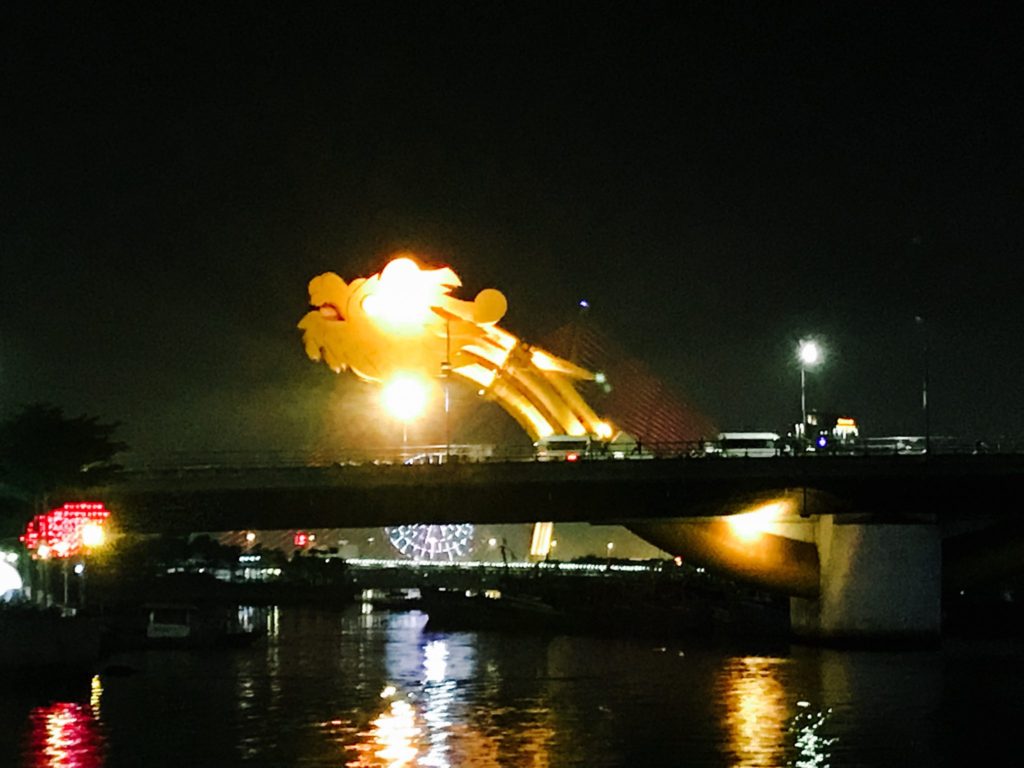 Dragon Bridge Danang lit up, vibrant Vietam