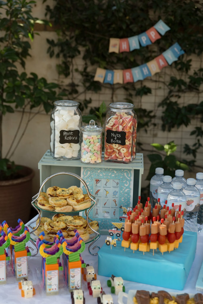 Some of the food on the cake table for our construction birthday party