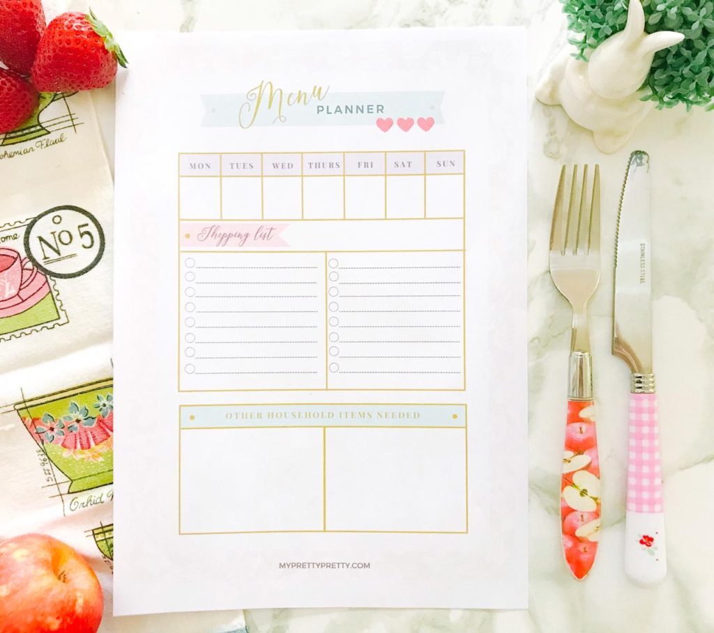 Grab your copy of my pretty and FREE Menu Planner to get started with your meal planning