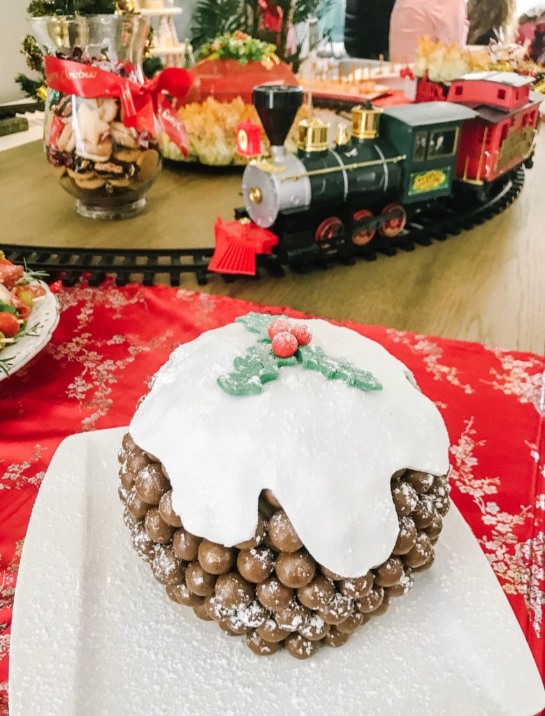 'Christmas pudding' chocolate cake covered with chocolate balls