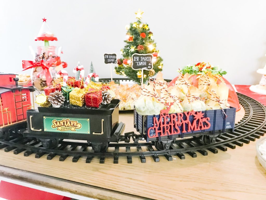 Christmas train filled with spinach and feta phyllo parcels
