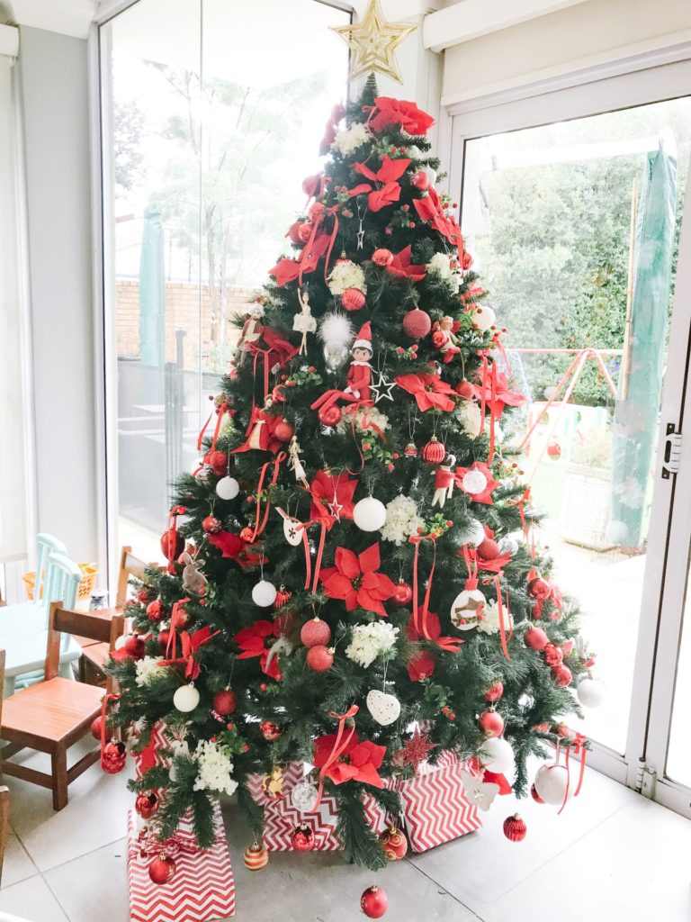 Red and white Christmas tree