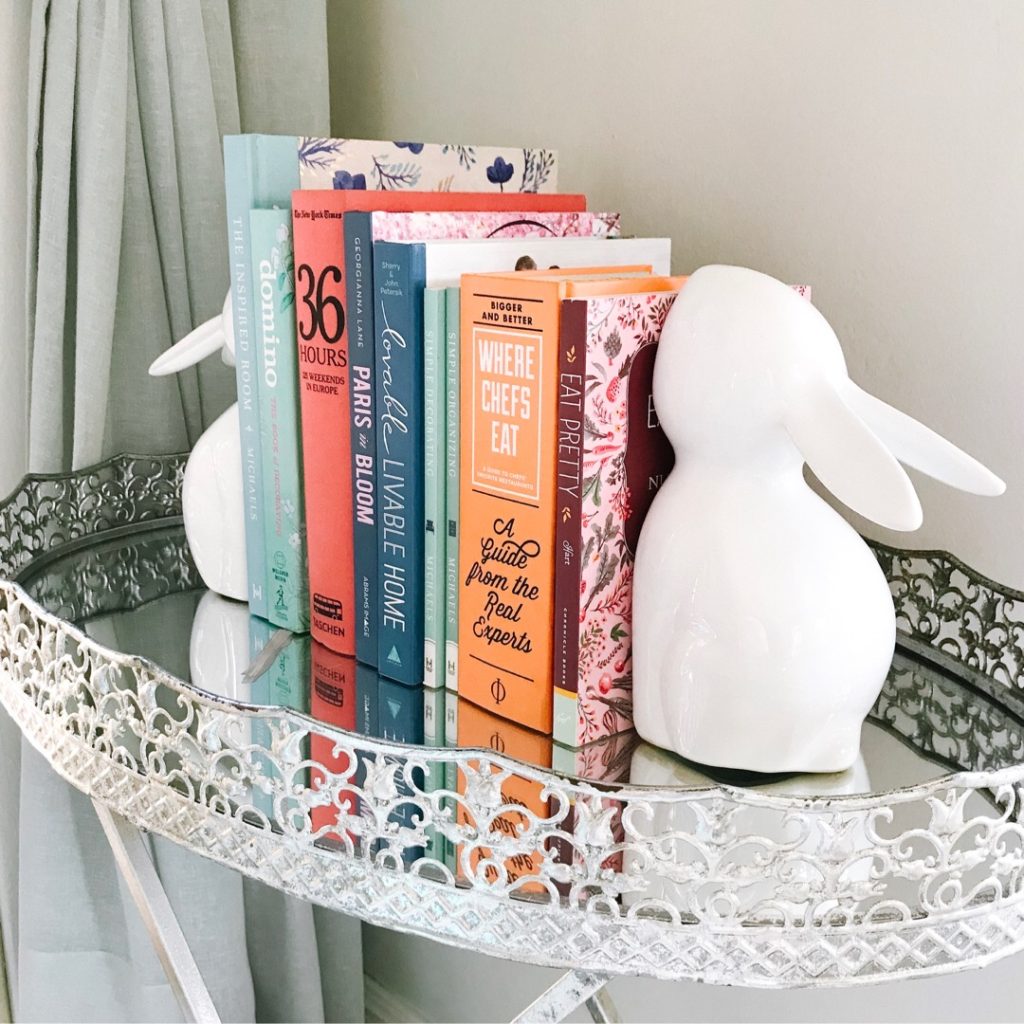 Top Post 3: Coffee table books - interior and floral, with bunny bookends