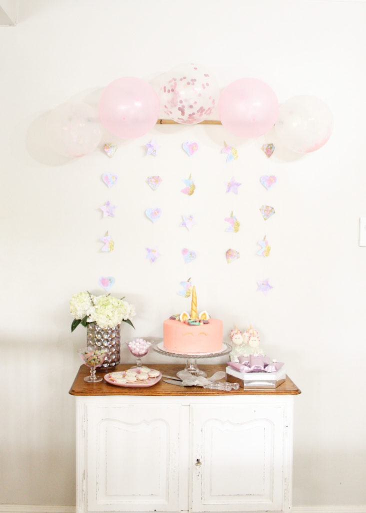 Simple Unicorn birthday party dessert table