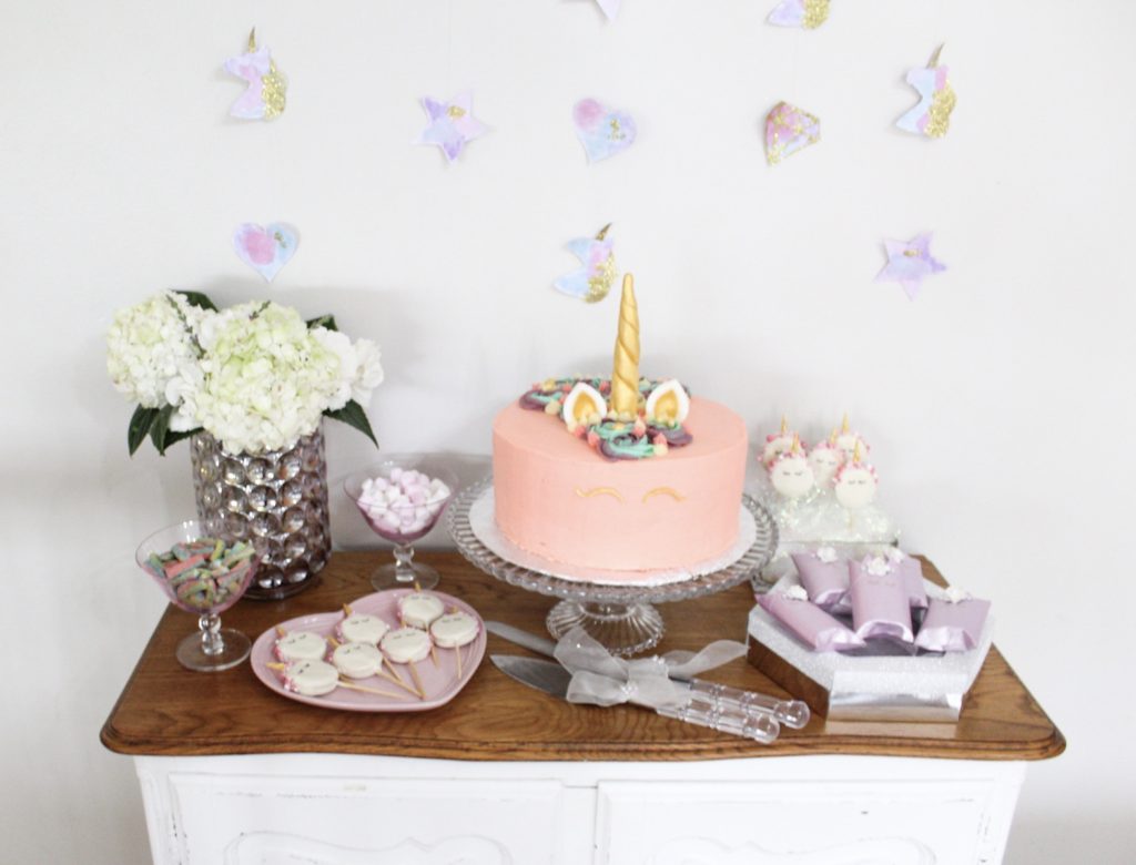 Small and simple unicorn party dessert table
