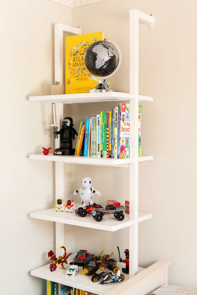 Bookcase in a shared boys bedroom